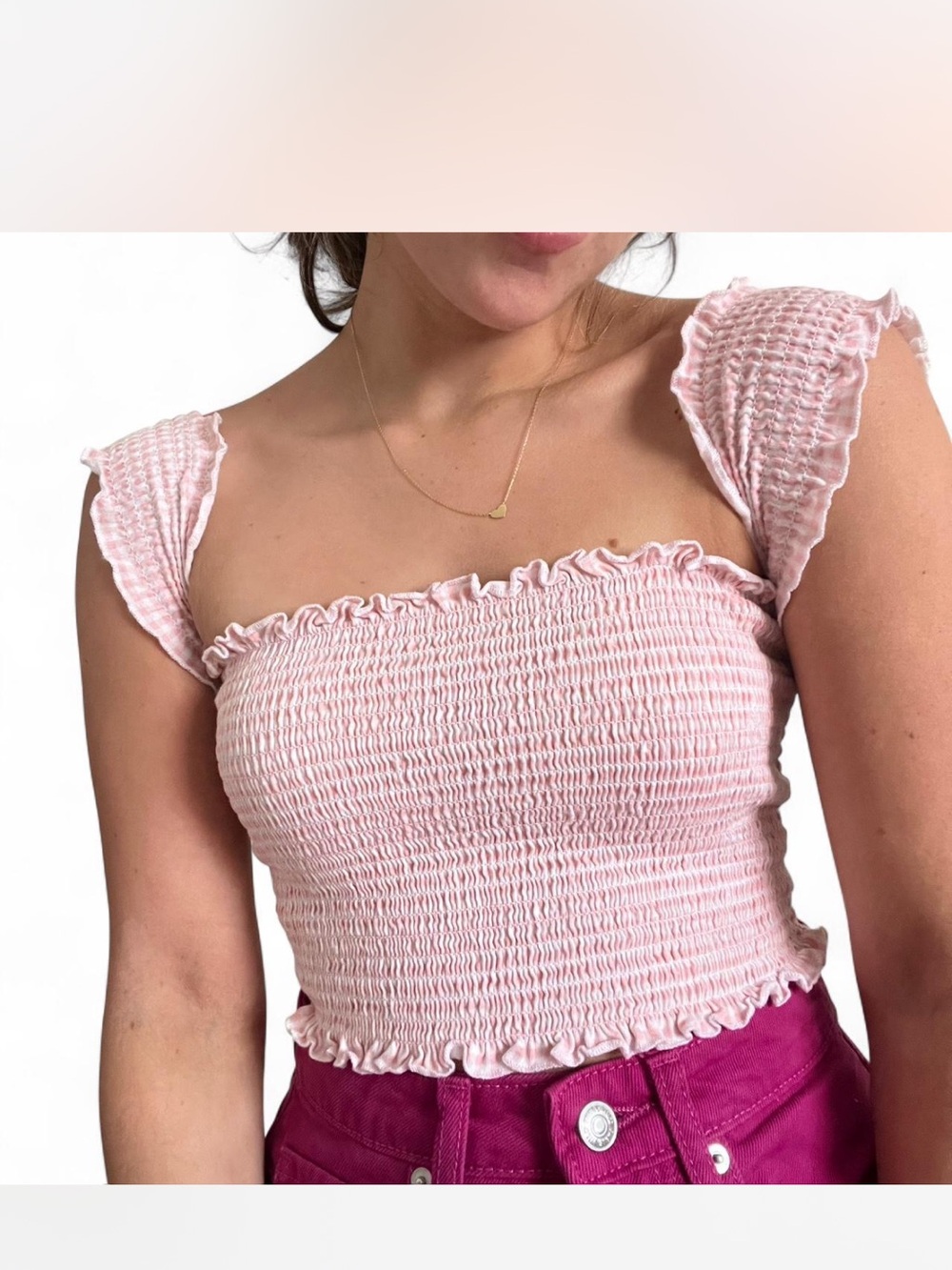 PacSun Light Pink Smocked Ruffle Crop Top